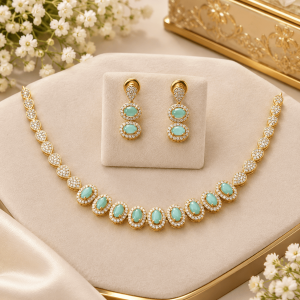 Home elegant aqua green stone gold plated set