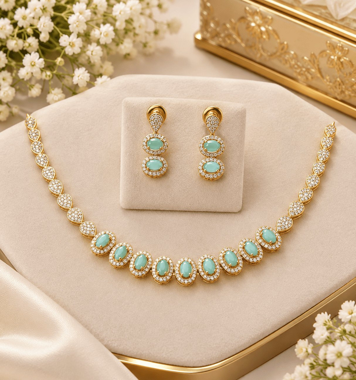 elegant aqua green stone gold plated set elegant aqua green stone gold plated set