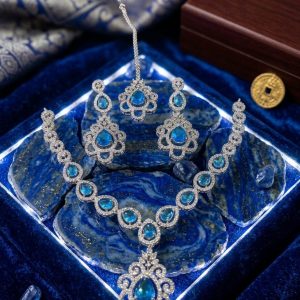 Home elegant blue teardrop crystal bridal set