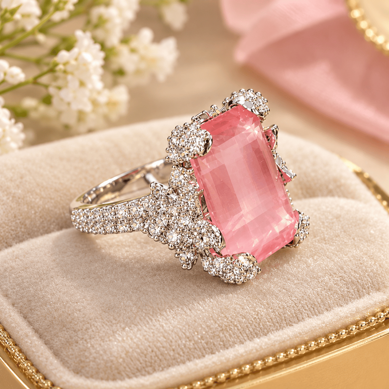 elegant rose pink crystal silver ring elegant rose pink crystal silver ring