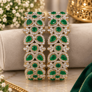 Home emerald bangle duo on ivory velvet