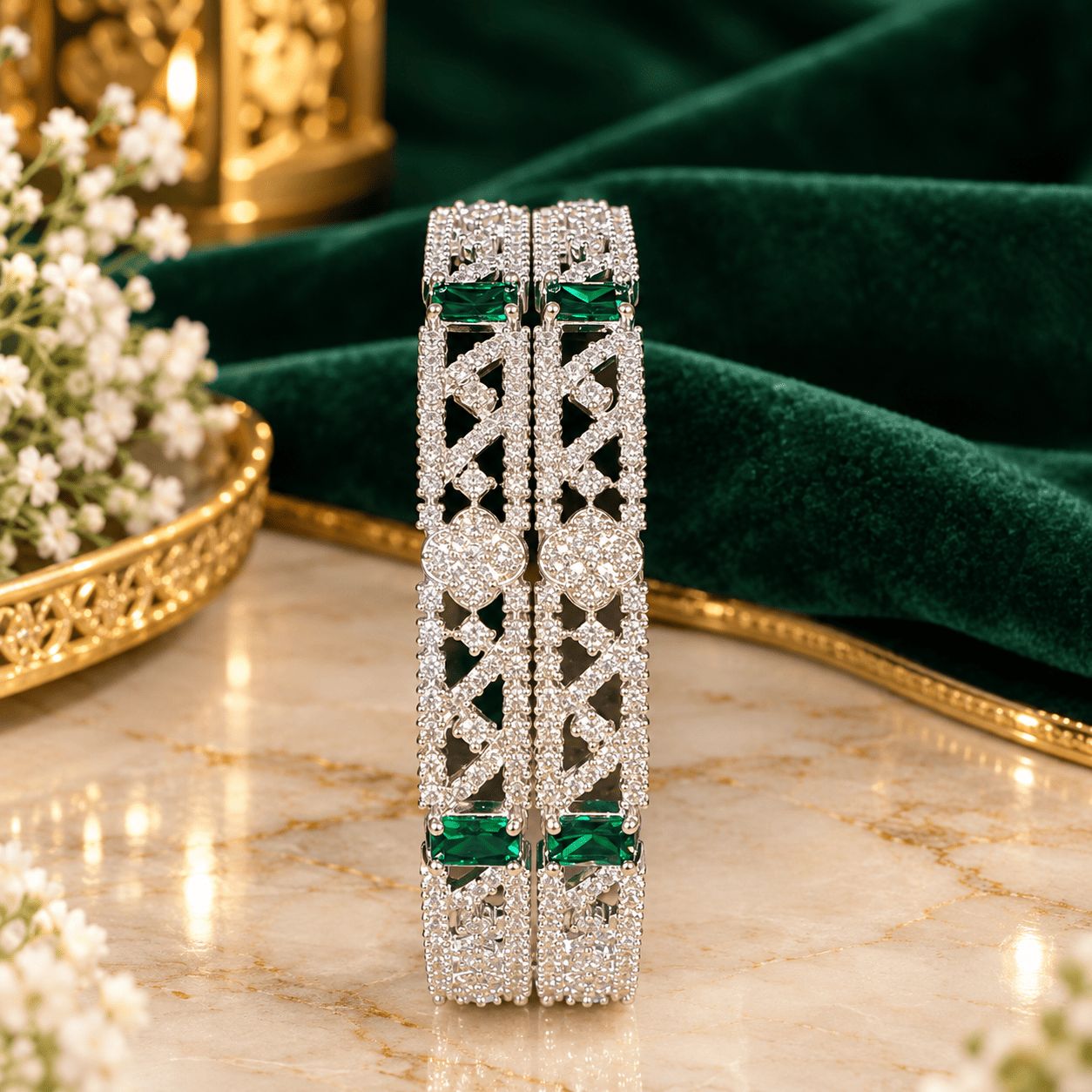 emerald filigree bangles on marble emerald filigree bangles on marble