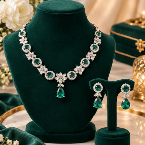 emerald green crystal bridal necklace set