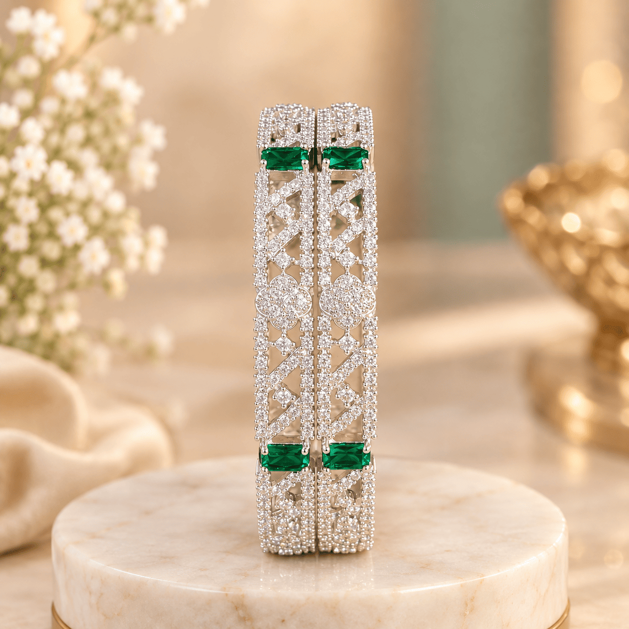emerald pavé bangles on marble 2 emerald pavé bangles on marble 2