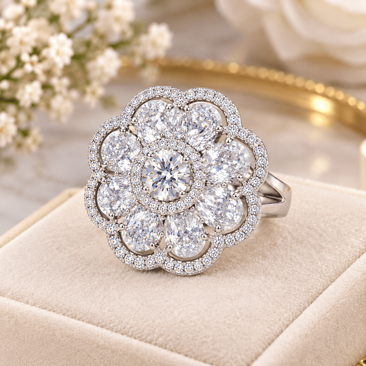 luxury floral diamond halo ring luxury floral diamond halo ring