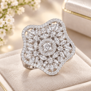 royal radiance diamond floral halo ring