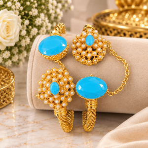 turquoise and pearl gold bracelet display